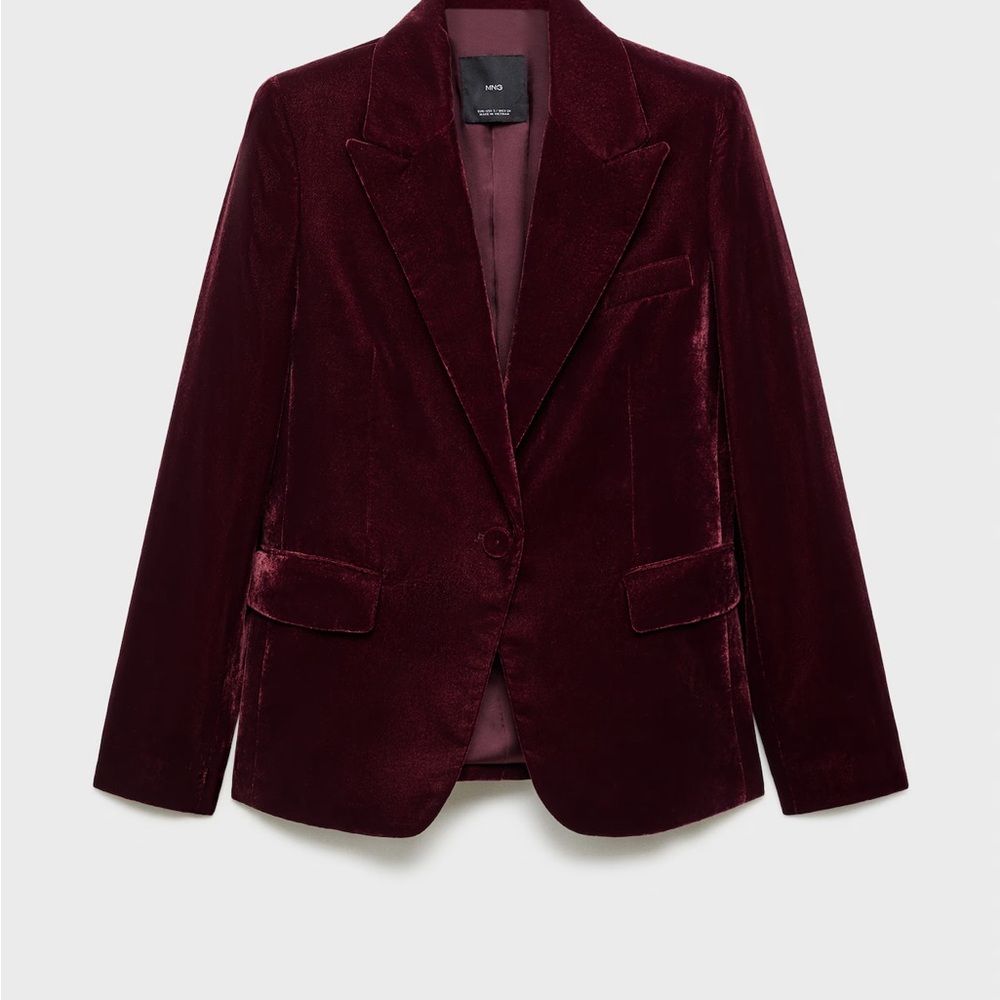 Mango Red Velvet Blazer with Notched Lapels
